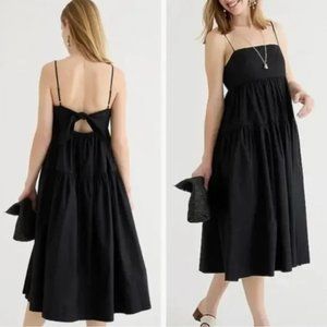 NWT J.Crew Tie Back Tiered Midi Dress 10P Black